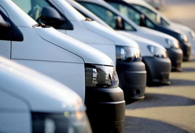 Commercial vehicles lined up Commercial vehicles lined up