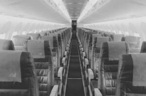 the aisle of an airplane