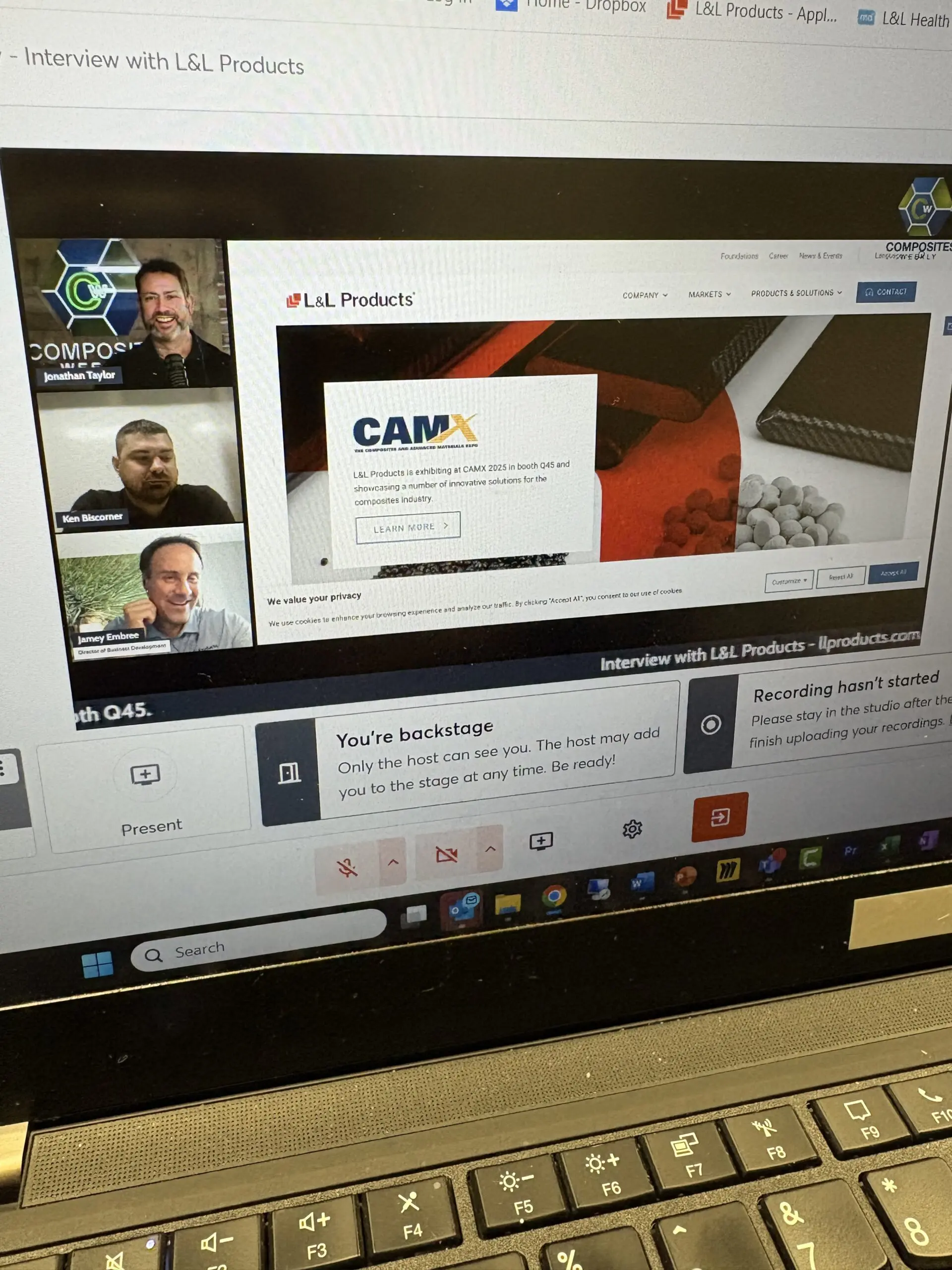 Three men recording a podcast episode during CAMX 2024